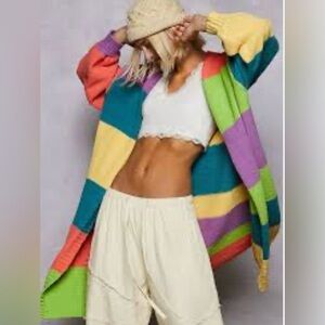 POL Color Block Maxi Sweater